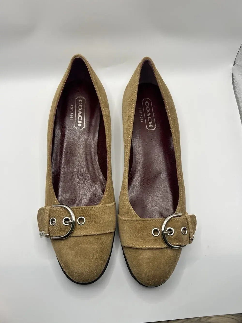 Coach Vintage Breanna Suede p512 Camel Size 7m Brown Leather ballet flats
